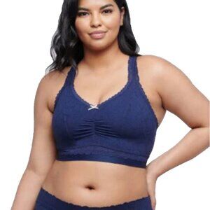 Cacique Lane Bryant Lace Bralette Bra No Wire 14 16 1X Navy Blue